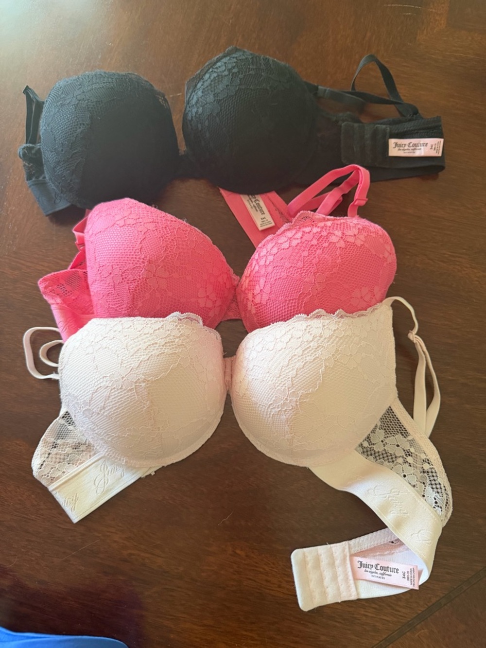 Juicy Couture Lace Push-Up Bra Trio in Black, Pink & White